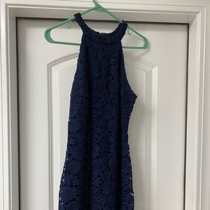 Form fitting navy lace dress